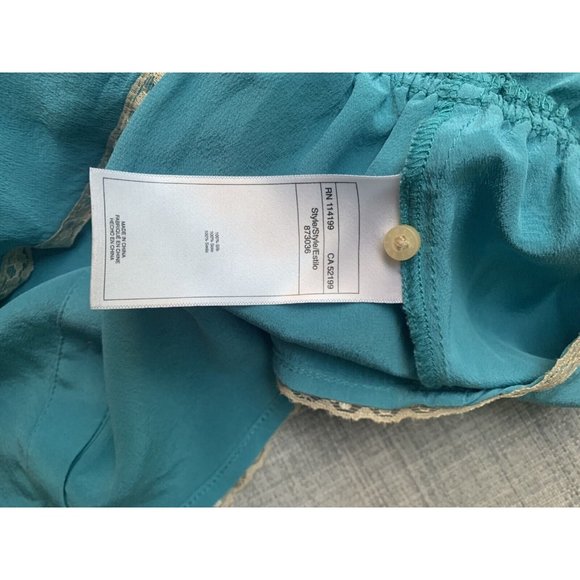 Vintage QS Silk Tank Peacock Blue Gray Lace Trim & Buttons Sleeveless Top Size S - Picture 12 of 12